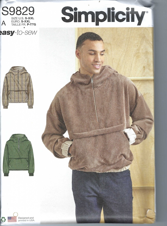 Uncut Simplicity Sewing Pattern Men's Easy to Sew Half Zip Hoodie