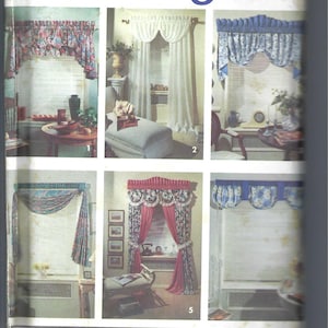 Uncut vintage Simplicity sewing pattern Jiffy 6 Pack &quot;Abbies&quot; Window Treatments Pattern, 6 Different Curtain and Valance  8321 FF