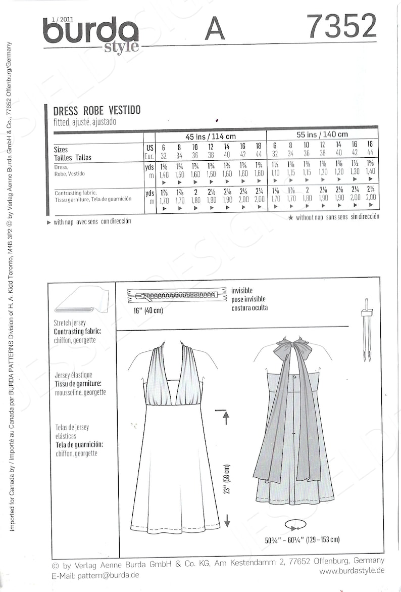 Uncut Burda Style sewing Pattern 7352 Size 6-18 Misses Halter or Strapless Dress FF