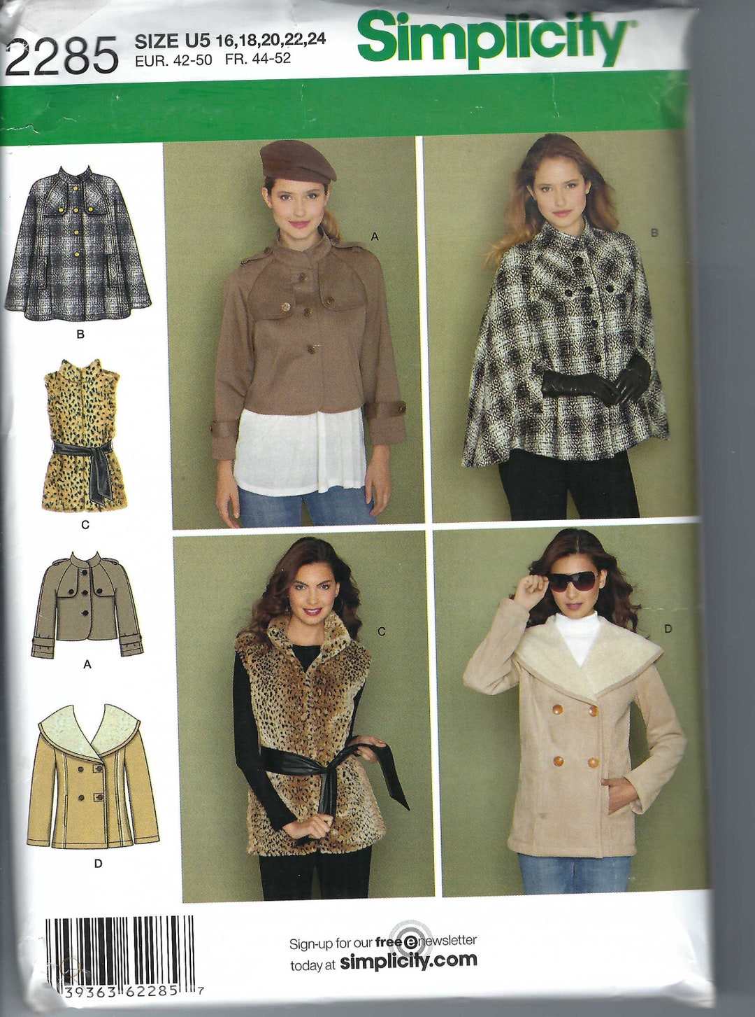 Uncut Simplicity Sewing Pattern 2285 | Women Cape Jacket & Vest Size 6 ...