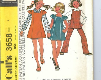 McCalls ungeschnittenes vintage Schnittmuster 3658 Uncut Mädchen Kleid, Pullover oder Top und Hose Gr. 4 5 10 FF