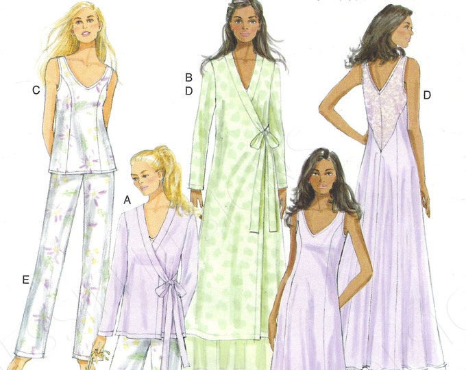 Uncut Butterick Sewing Pattern 5963 Misses' Robe, Top, Gown, Pants and ...