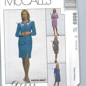 Uncut vintage mccalls Sewing Pattern Misses&#39; Dress, Unlined Jacket And Skirt Pattern 8669 Size 10, 12, 14 FF