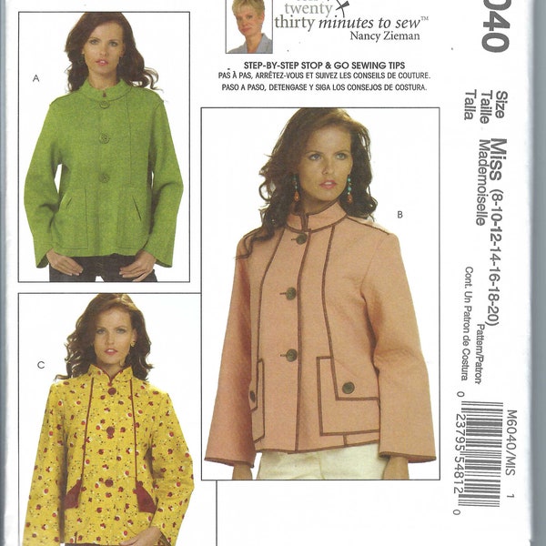 UNCUT McCall's sewing pattern 6040 Nancy Zieman Misses Unlined Jacket  Size 8 10 12 14 16 18 20 FF