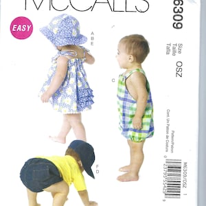 Uncut McCalls Sewing Pattern 6309 McCall&#39;s Infants&#39; Dress, Panties, Romper, Diaper Cover And Hats Factory Folded