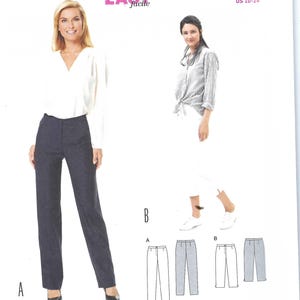 May include: A Burda Style 6681 sewing pattern envelope for pants in sizes US 10-24. The cover features two variations of trousers: full-length dark charcoal pants and cropped white pants, displayed with technical line drawings and text.