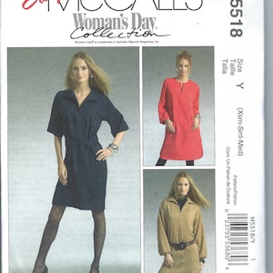 Uncut mccalls Sew sewing pattern Misses Shirt Dress, McCall's 5518, Woman's Day Collection, size xs-s-m Pullover Straight Dress FF