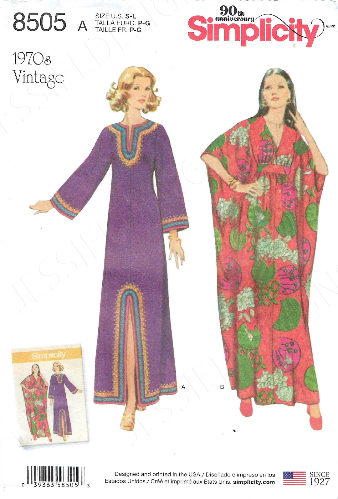 Uncut Simplicity Sewing Pattern 8505 Misses' 1970s Vintage Caftans in ...