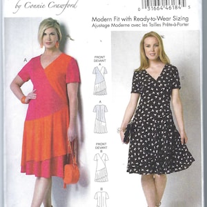 Uncut butterick Sewing Pattern 6222 Woman Connie Crawford Designs Women&#39;s Mock-Surplice V-Neckline Dresses in Sizes xs-xl XxL-6X FF