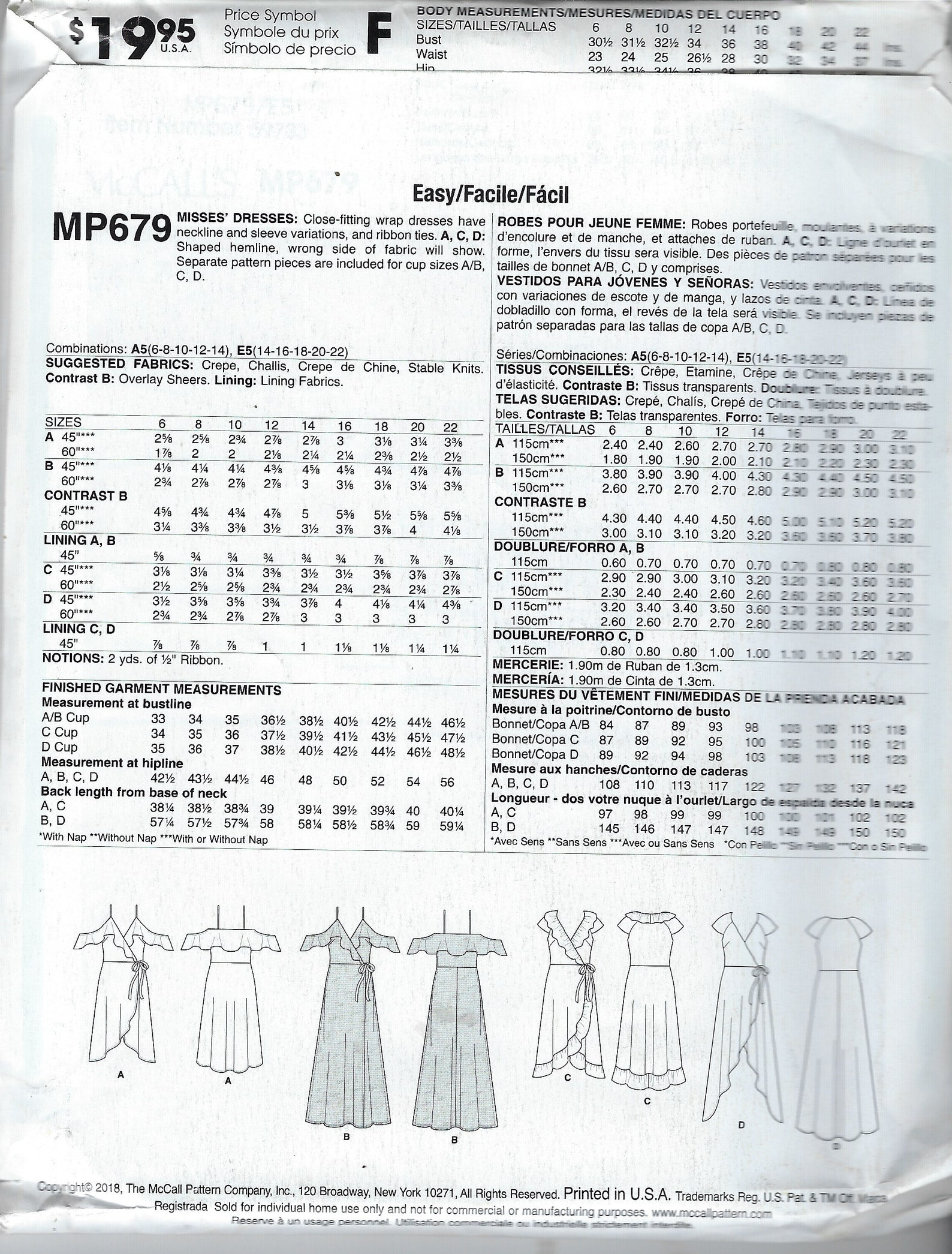 Uncut Mccalls Sewing Pattern 679 7745 Misses' Wrap Dresses With ...