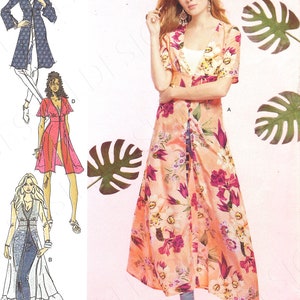 May include: Simplicity sewing pattern featuring a woman wearing a floral print duster. The pattern includes illustrations of various duster styles. The size range is U.S. 14-22. The pattern is printed in the USA.