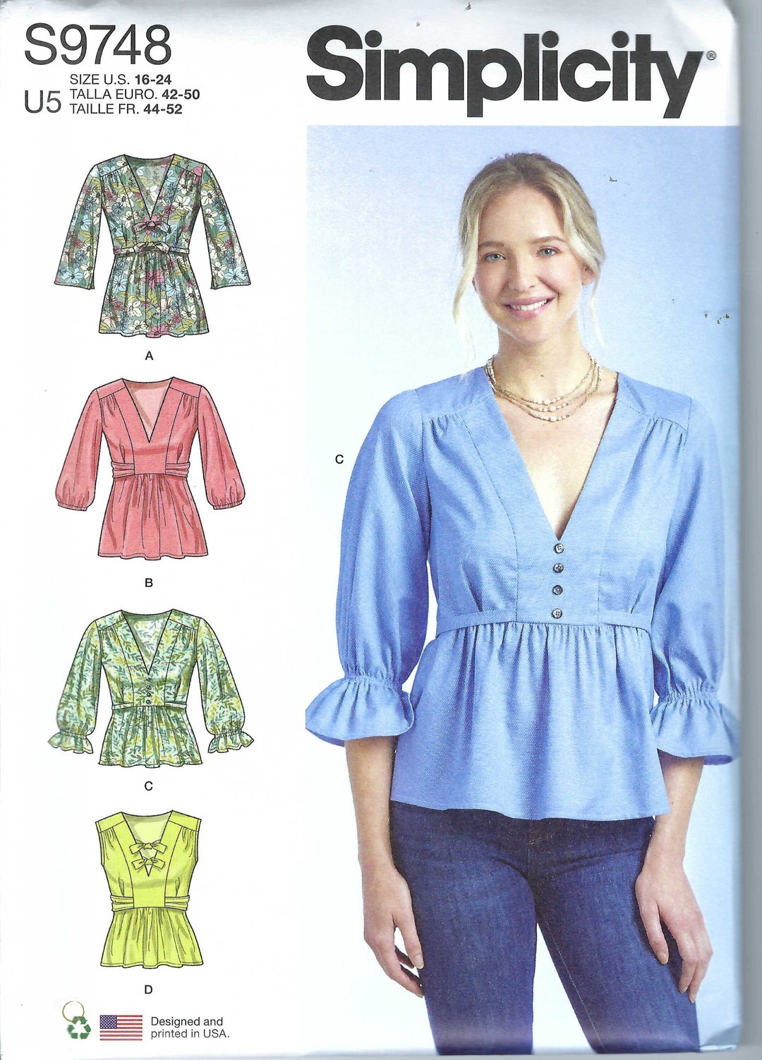 Uncut Simplicity Sewing Pattern 9748 11767~ Misses' Top With Sleeve ...