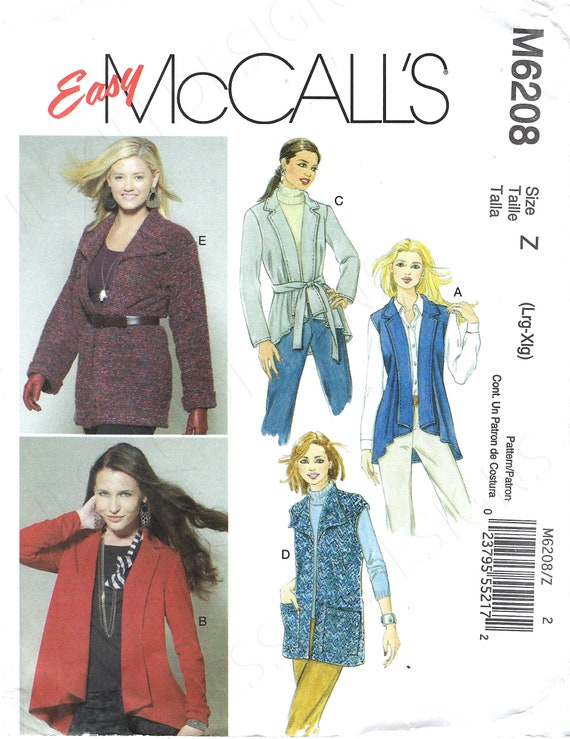 Uncut Mccalls Sewing Pattern 6208 Misses' Cardigan Pattern Size XS