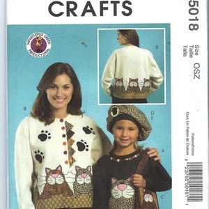 uncut mccalls sewing pattern 5018, Kitty Appliques, Beret, Purse and Pin, Size OSZ  FF