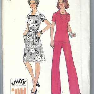 Uncut vintage simplicity sewing Pattern 6384 Misses &quot;Jiffy&quot; Vintage Dress or Top and Pants Pattern Size 14 FF