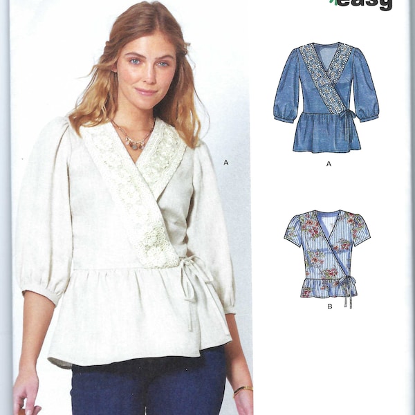 Uncut New Look Sewing Pattern Blouse Top New Look 6720 Uncut,Misses Size 6-18 Wrap puff sleeve peplum ruffle FF