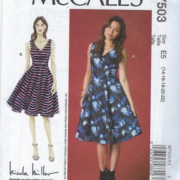 Patrón de costura Butterick sin cortar 7503 para mujer, diseñado por Nicole Miller, vestido sin mangas para mujer, tallas 6-14 14-16-18-20-22 FF