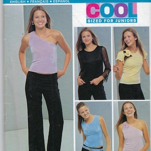 Uncut New Look sewing pattern 6137 Tops, One Shoulder, Sleeveless, Short or Long Sleeves, Waist length size 3/4-13-14 FF