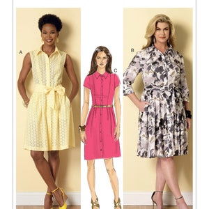Uncut Butterick Sewing Pattern B6333 6333 Misses&#39; Miss Petite Women&#39;s Women Petite Shirtdress and Sash size 8-10-12-14-16 18-24FF
