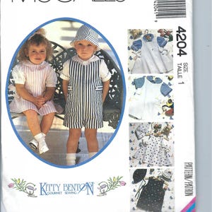 Uncut vintage mccalls Sewing Pattern Baby Sun Hat, Cape Cod Romper & Dress McCall&#39;s 4204 Sewing Pattern size 1 Baby Toddler FF