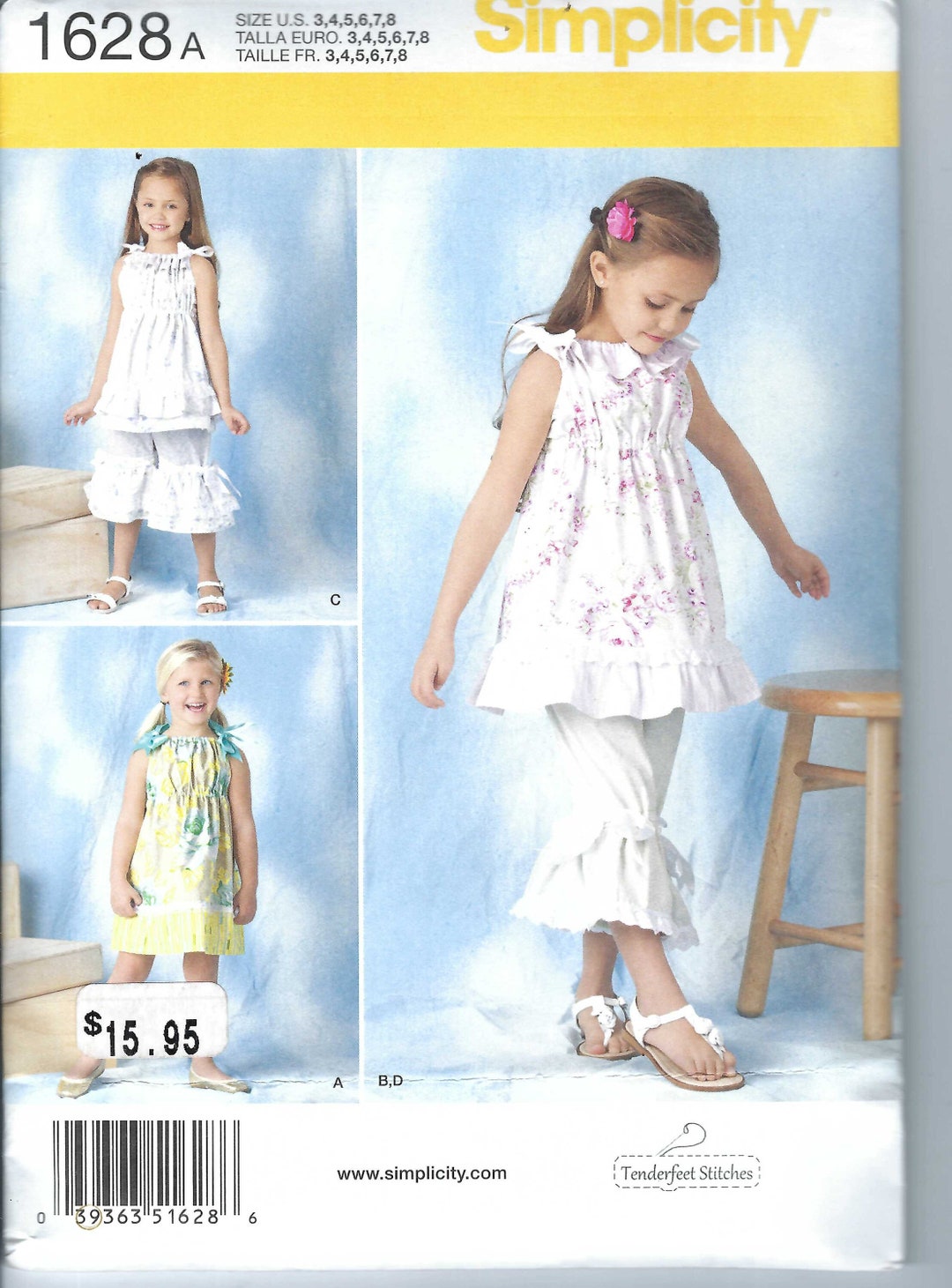 Uncut Simplicity Sewing Pattern 1628 Girls Dress or Top With Shoulder ...