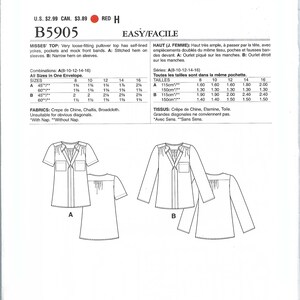 Uncut Butterick Sewing Pattern Very Loose Fitting Pullover Top Womens ...
