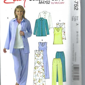 May include: A sewing pattern for a women's jacket, pants, dress, and top. The pattern is called "Easy stitch'n save" and is by McCall's. The pattern number is M4752. The size is A (8-10-12-14).