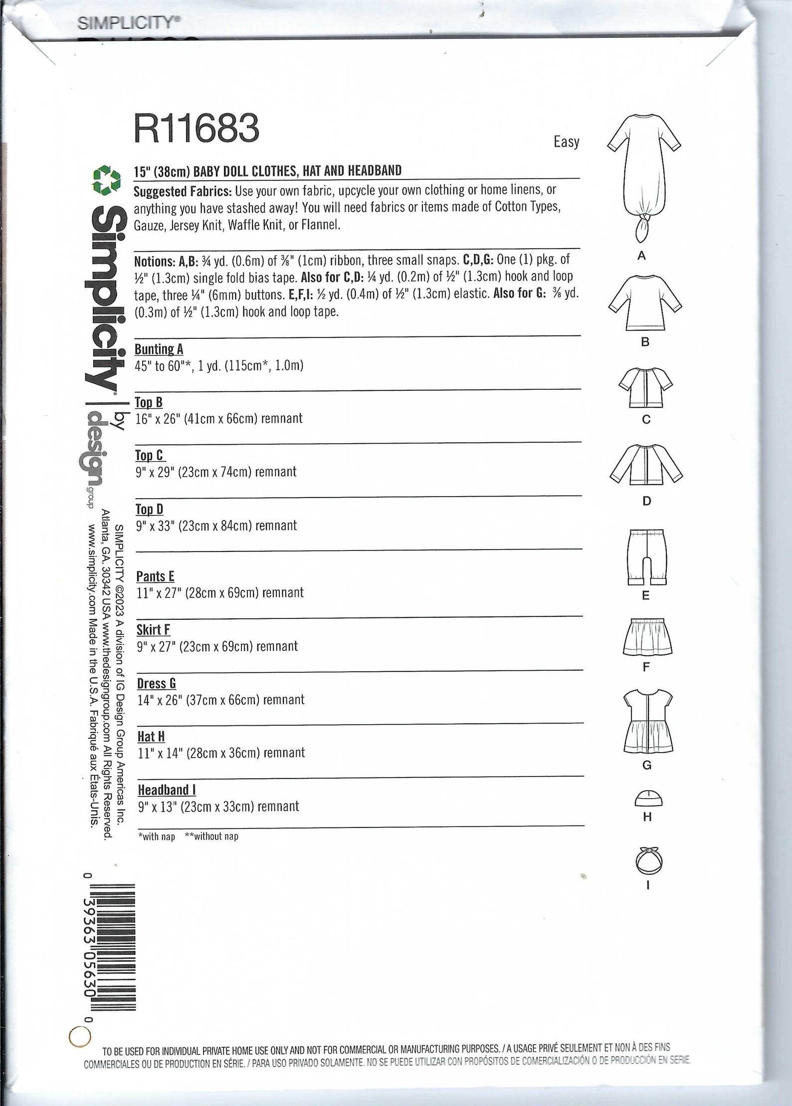 Uncut Simplicity Sewing Pattern 11683 9727 15 Inch Baby Doll Pattern FF ...