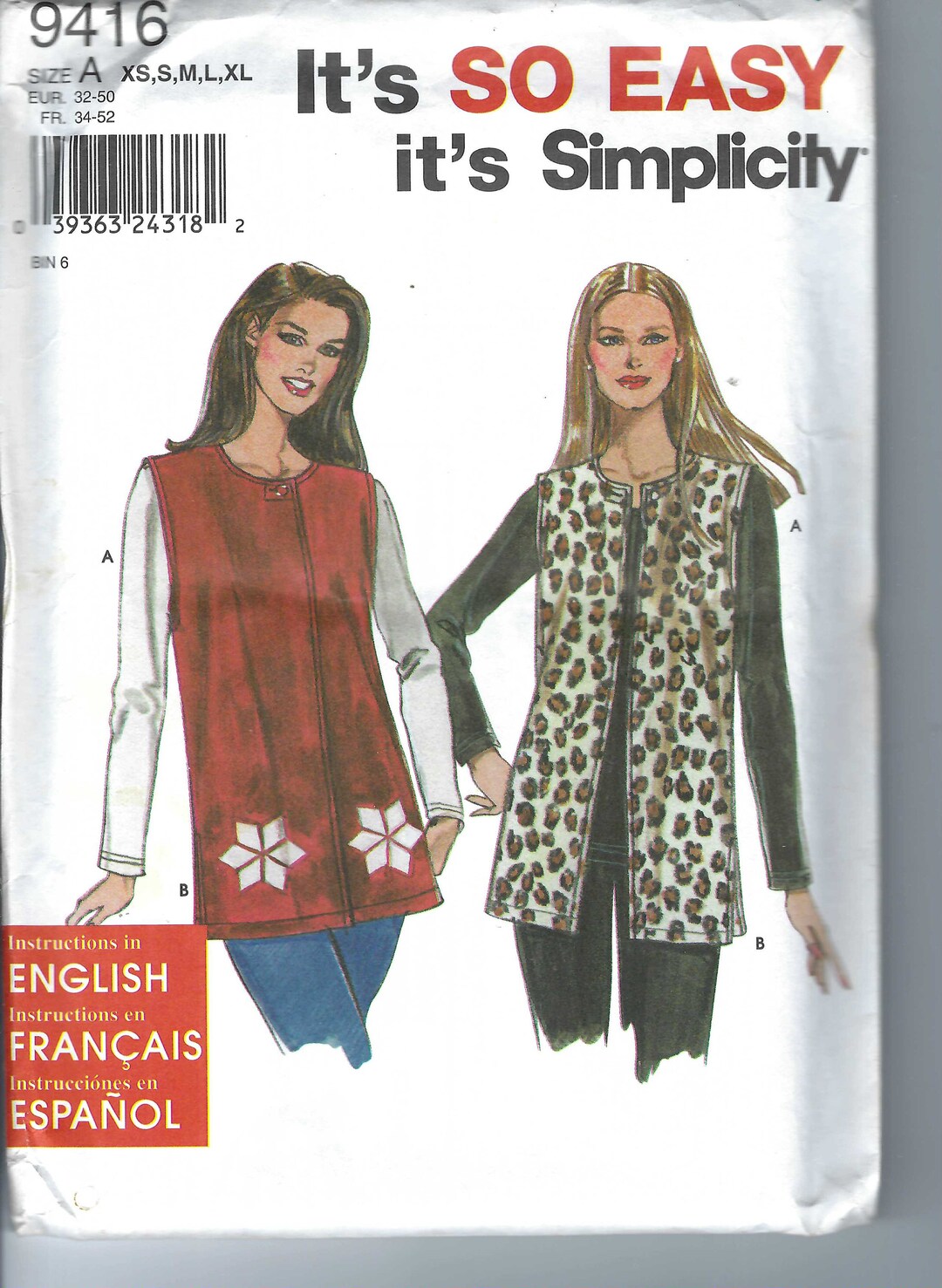Uncut Vintage Simplicity Sewing Pattern Misses Knit Top and Fleece Vest ...