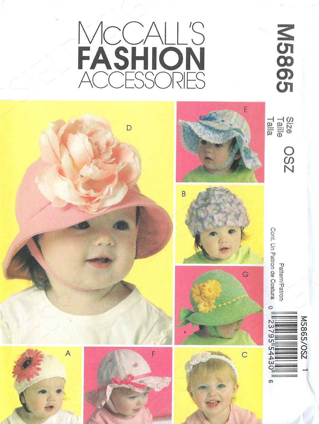 Uncut Mccalls Sewing Pattern 5865 Infant Hat Patterns Choose From 7 ...