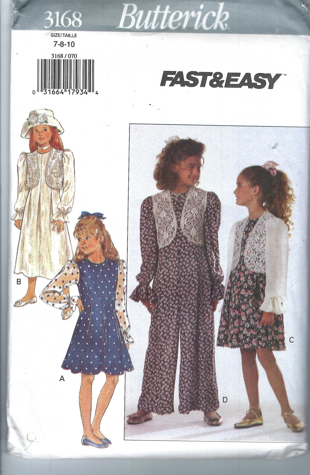 S3168 Pattern Uncut Vintage Butterick Sewing Pattern 3168 Girls' Vest Dress or ...
