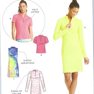 Uncut Simplicity Sewing Pattern 11087 9328 Misses Knit  Dresses and Top with Stand Collar Sleeve Variations size 6-14 14-22 FF