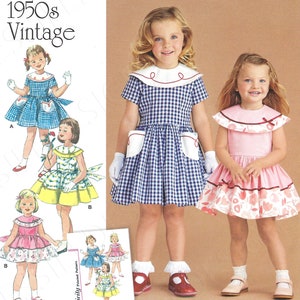 Uncut Simplicity sewing pattern 8062 Girls, 1950's Vintage, Girls Dress, Simplicity Archives, Sizes 1/2-1-2-3 4-5-6-7-8 FF
