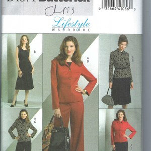 Uncut butterick sewing pattern Princess Seam Jacket Fit Flared Dress Cropped Long Mock Fly Pants Wardrobe 4871 Size 8 10 12 14 16-22 FF