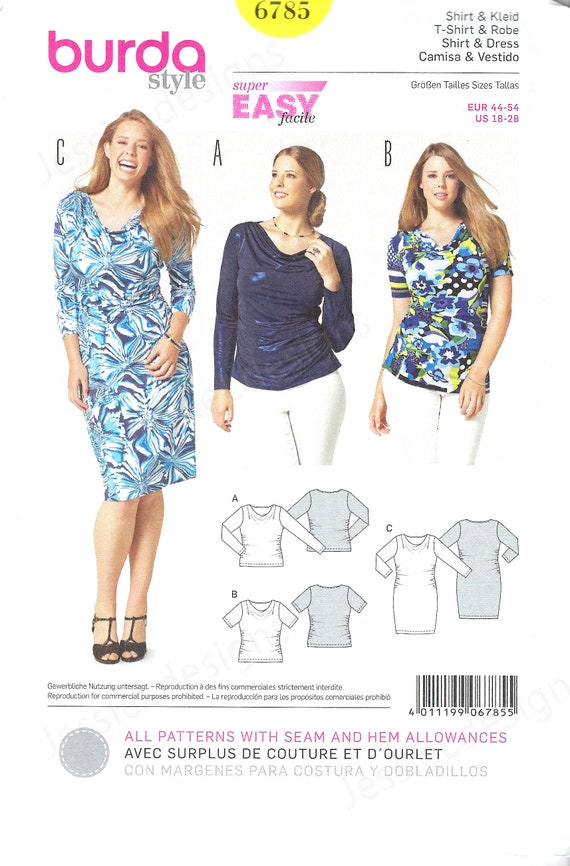 Ongesneden Burda Naaipatroon Gedrapeerd Shirt of Jurk Patroon