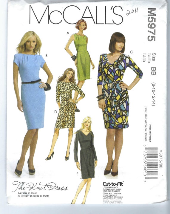 Uncut McCalls Sewing Pattern 5975 Knit Dress 5 Styles Sizes 8 10 12 14  16-24 FF