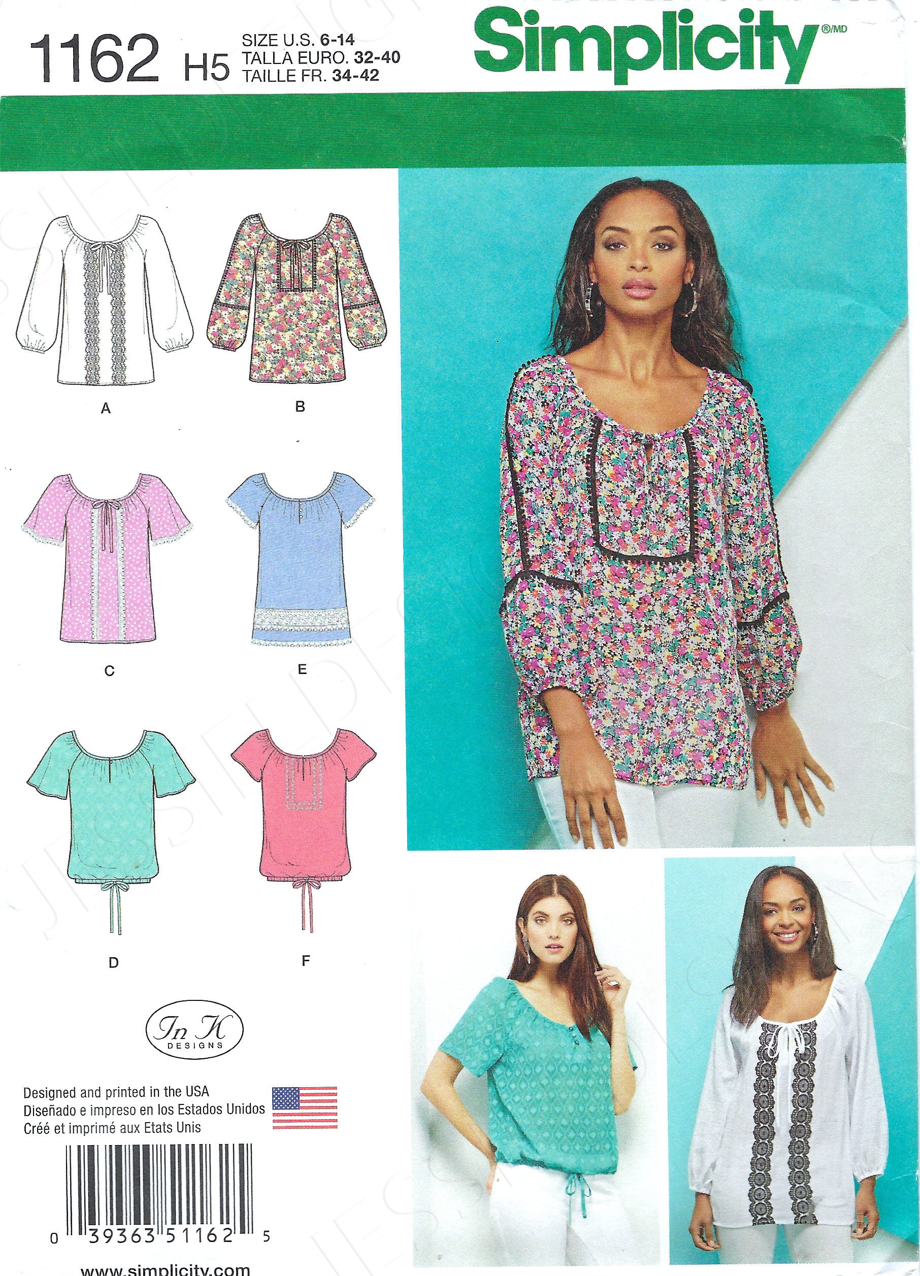 Uncut Simplicity Sewing Pattern 1162, Misses Blouse With Sleeve, Length ...