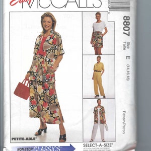 Uncut vintage Mccalls sewing pattern Misses&#39; Shirt, Top, Pull-On Skirt, Pants and Shorts Pattern 8807 Size 14-16-18 Factory Folded