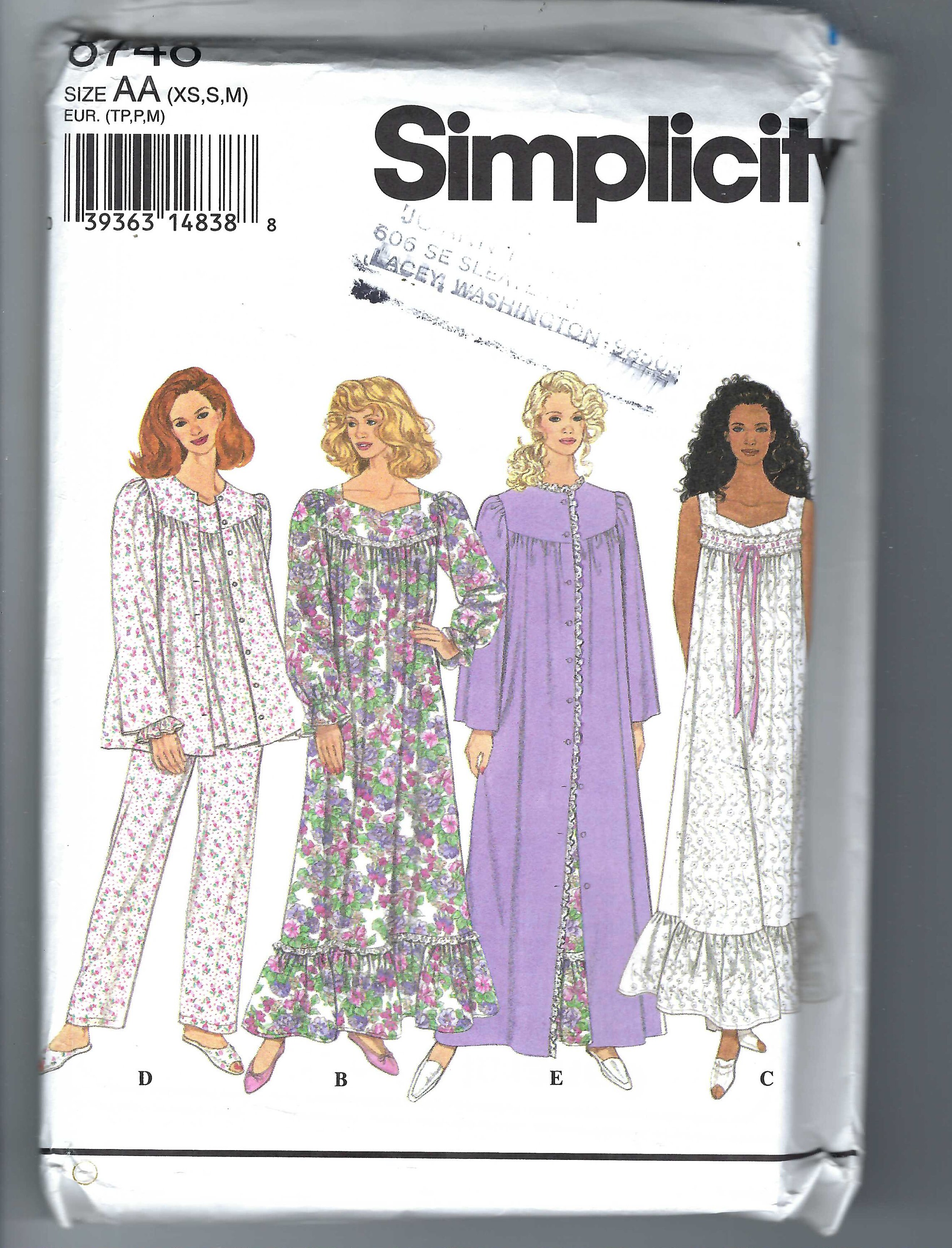 Uncut vintage Simplicity sewing Pattern 8748, Size XS, S, M L-xl women’s robes in two lengths, nightgowns and pajamas  FF