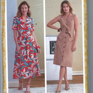 Ungeschnittenes Butterick-Schnittmuster 6762 Hemdkleid, ärmellos, kurze Ärmel, schmaler oder ausgestellter Rock, Damengröße 6–14, 14–22 FF