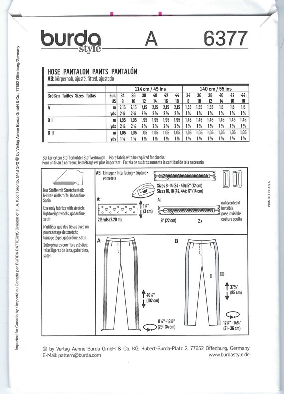 Uncut Burda Sewing Pattern Pants-fabric 