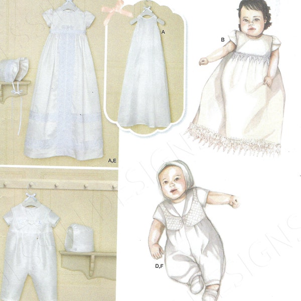 Uncut Simplicity sewing pattern 8024, Christening Gowns, Rompers, Bonnets, Slip, Infant Sizes Xxs XS S M, DIY Heirloom Baby Shower Gifts FF