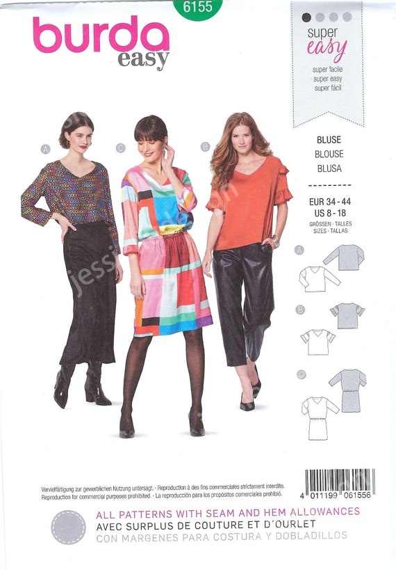 Uncut Burda Style Sewing Pattern 6155 Misses Blouse Dress Size | Etsy