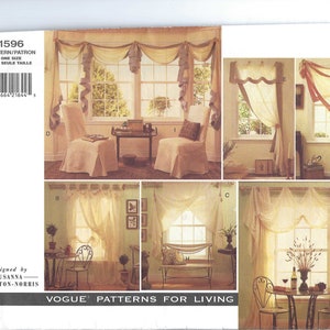 Uncut vintage vogue sewing pattern 1596 Curtains Valance Swag Jabot Chair Cover and Square PIllows one size FF