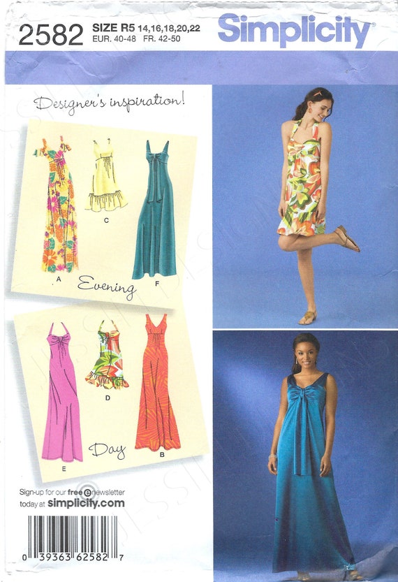 Uncut Simplicity sewing pattern 2582 SUMMER DRESSES in 3 Lengths with  BODICE Variations Misses Sizes 6-14 14-22 ff