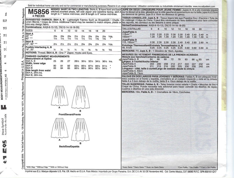 Uncut Mccalls Sewing Pattern 5856 Misses Skirts in Two Lengths - Etsy
