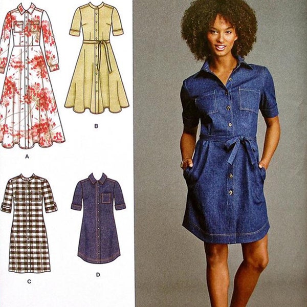 UNCUT Einfachheit Schnittmuster 216 8014, Knopfleiste vorn, Hemdkleid, Krawattengürtel, Miss & Petite Größen 6 8 10 12 14 16-24 FF