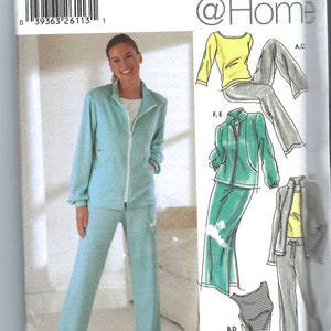 May include: Simplicity sewing pattern 5867 featuring a woman in a light blue tracksuit. The pattern includes illustrations of various loungewear options, such as a jacket, pants, and shorts. The pattern sizes range from 14 to 22.