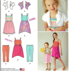 Uncut Simplicity Sewing Pattern 1436 Girls Dress with Knit Bodice, Skirt Variations, Knit Capri Leggings and Bolero Sizes 3-6 7-14  FF
