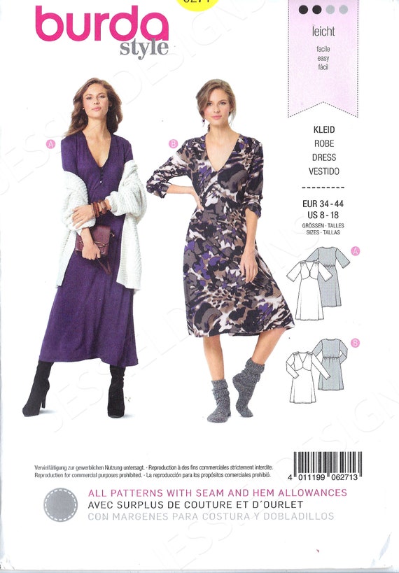 Uncut Burda Style Sewing Pattern 6271 Misses' Knit Dresses With Empire Line Seaming Misses Sz 8-18 FF - Etsy Uncut Burda Style Sewing Pattern 6271 Misses' Knit Dresses With Empire Line Seaming Misses Sz 8-18 FF - Etsy